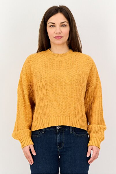 MOHITO Women Ribbed Neck Textured Long Sleeve Sweaters, Orange