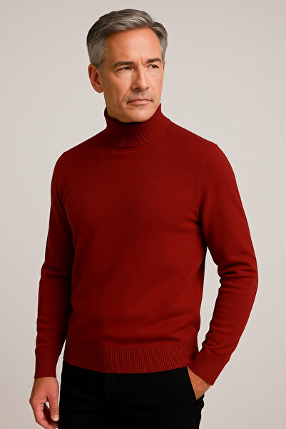 Mutlu City Men's Medium Thickness Cotton Soft Textured Half Turtleneck Sweater 6260