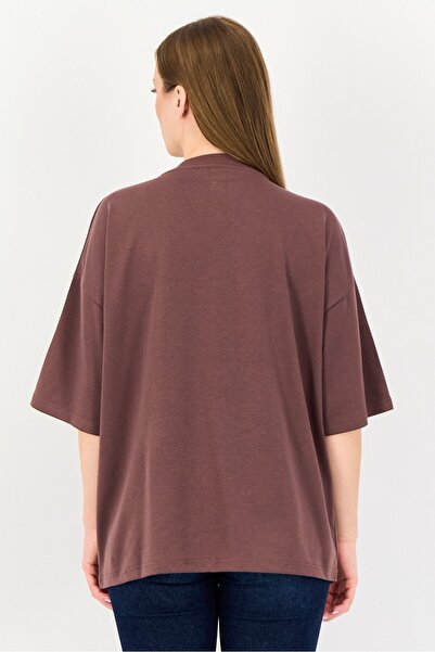 Core Elements Women Crew Neck Plain Short Sleeve T-Shirt, Brown