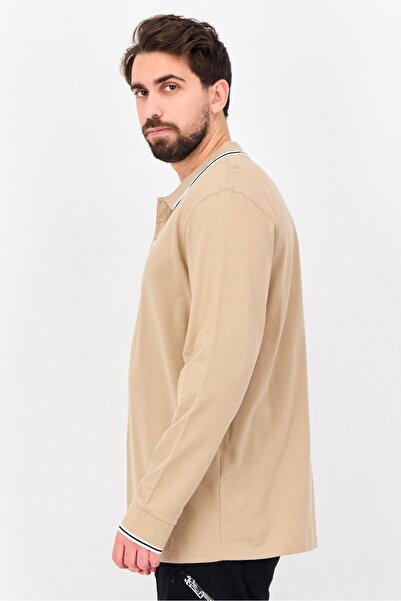 CELIO Men Regular Fit Solid Long Sleeves Polo Shirt, Beige
