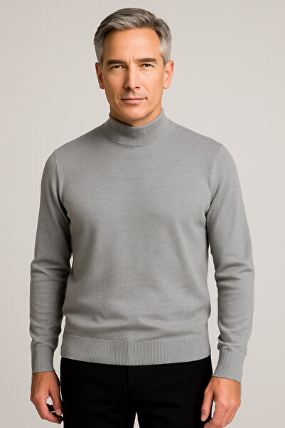 Mutlu City Men's Medium Thickness Cotton Soft Textured Half Turtleneck Sweater 6260