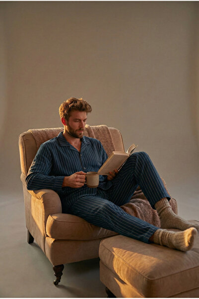 EVIus Striped Crepe Long Sleeve Shirt Pants Pajama Set Stretch Fabric Fabric Regular Fit