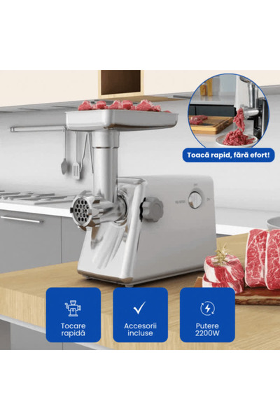 OferteTop Electric Meat Grinder with Stainless Steel Blade and High Power of 2200W