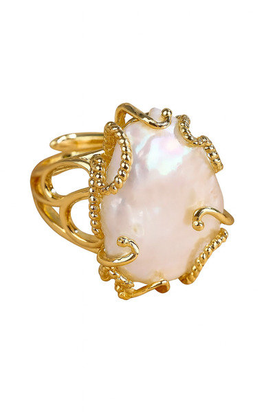 House of Crystals Inel reglabil placat cu aur și perlă de cultură Maris