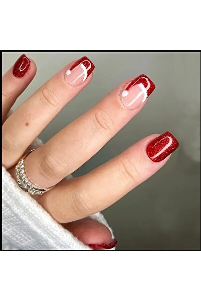 Accessories Hei Kırmızı Yılbaşı Temalı Kendinden Yapışkanlı Takma Tırnak Seti 24 Adet