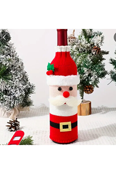 Josellini Noel Baba Şişe Kılıfı – Örgü Şişe Taşıma Çantası / Yılbaşı Şişe Dek...