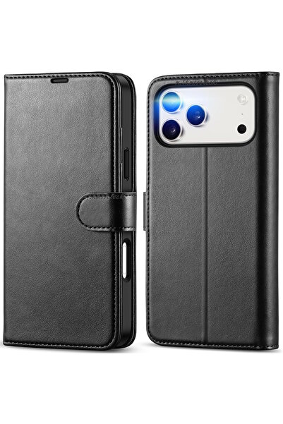 m.tk moveteck iPhone 17 Pro Case 360 Full Coverage Leather Textured Flip Wallet Stand with Card Holder and Detachable Clip
