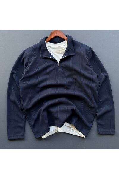 Beylerce Fermuar Yakalı Petek Triko