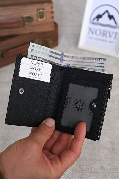 Norvi Leather Genuine Leather Wallet Black Color - Unisex for Women and Men 1237