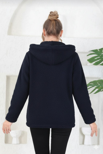 Kardelen Butik Ümraniye Welsoft Zippered Hooded Short Fleece Navy Blue