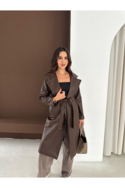 sportiness Καμπαρντίνα από συνθετικό δέρμα με ζώνη μέσης και επένδυση εσωτερικά