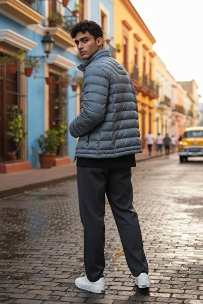 zhrcollection Men's Dark Anthracite Lightweight Puffer Jacket – Water Repellent, Heat Insulating, S Slim Fit Casual Model