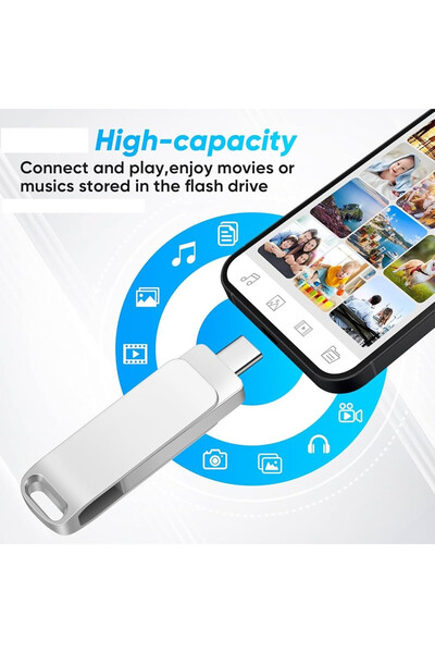 MeK Fine 6TB 2-in-1 USB 3.0 & Type-C Rotating 360° Flash Drive - Metallic Gray