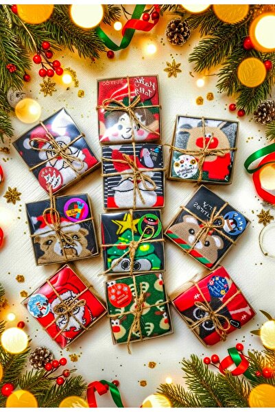 ALASEREN Christmas Socks Gift Box of 10 – New Year Themed Colorful Patterned Unisex Socks ☃️ ❄️ 🎁