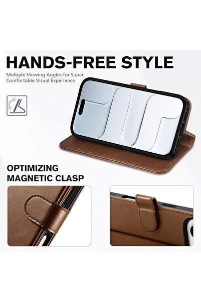 m.tk moveteck iPhone 17 Air Case 360 Full Coverage Leather Textured Flip Wallet Stand with Card Holder and Detachable Clip