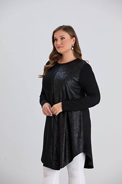 QUAWEAR Crew Neck Varak Printed Stone Asymmetrical Cut Combed Cotton Tunic