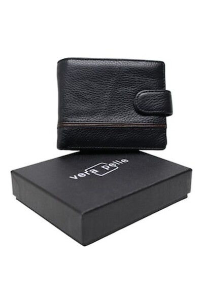 Vera Pelle Men's Leather Wallet RFID, Card Compartments, Gift Box - Q3185 Black