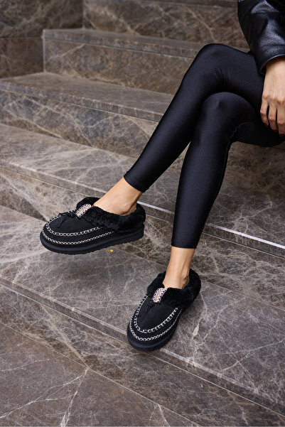 ANGELİNA JONES Valenni̇ Women's Black Real Suede Leather Detail Ultra-Mini Boots