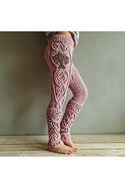 Codan Vintage Viking Tree Of Life Celtic Knot Knit Jacquard Cozy Leggings