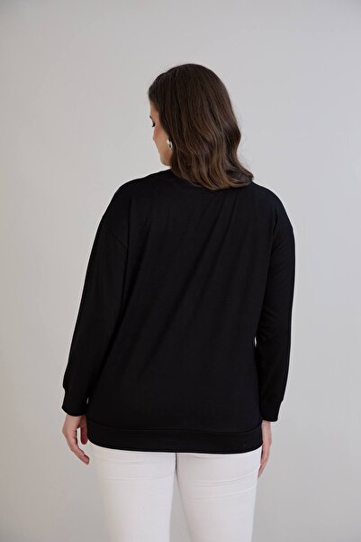 QUAWEAR Μπλούζα με λαιμόκοψη και λεπτομέρεια με κορδόνια στο μέτωπο, χτενισμένη βαμβακερή μπλούζα