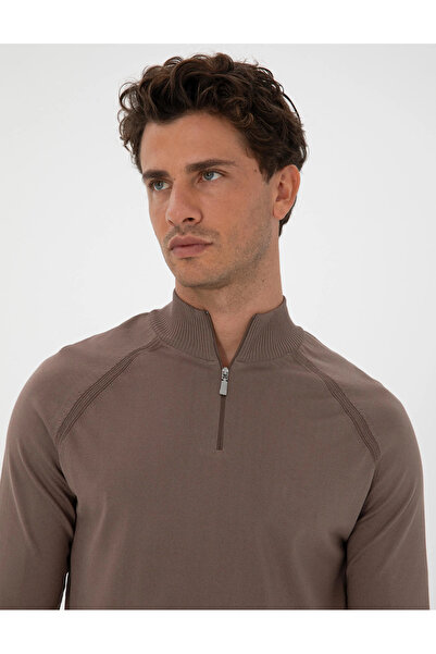 Pierre Cardin Slim Fit Mock Neck Zippered Knitwear Sweater