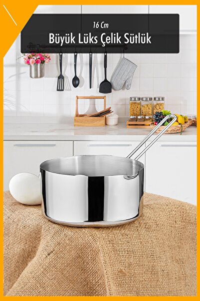 İN3DEX Paslanmaz Çelik Sütlük Sosluk 16 cm 1.4 Litre, Büyük Boy Çok Amaçlı Ka...