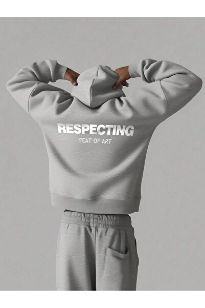 EYAX MODA سترة رياضية للرجال مطبوعة عليها RESPECTING O قصة فضفاضة