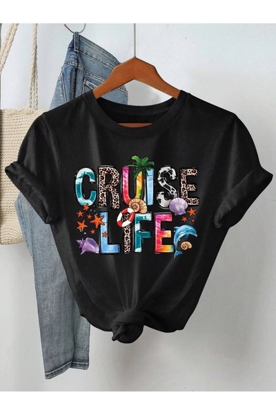 EYMORA Tricou cu mânecă scurtă cu imprimeu Ocean Creature pentru femei