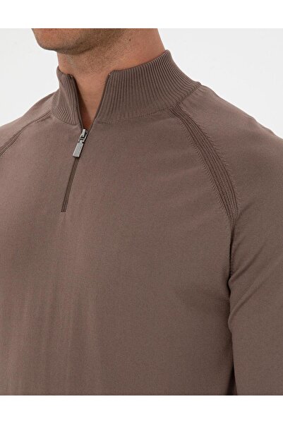 Pierre Cardin Slim Fit Mock Neck Zippered Knitwear Sweater