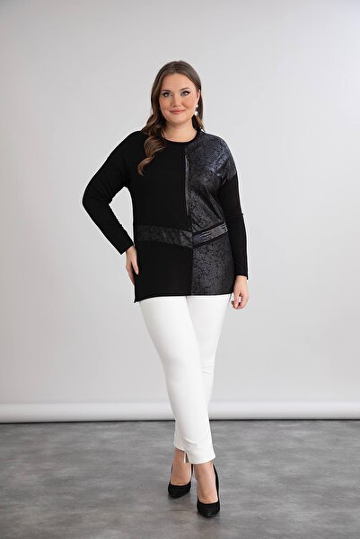 QUAWEAR Μπλούζα με λεπτομέρεια χτενίσματος από βαμβακερό χτενισμένο ύφασμα με λαιμόκοψη με τύπωμα