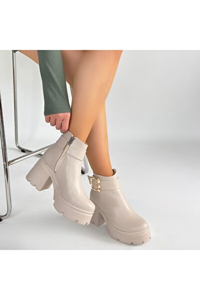 Kanonik Education Pinma Beige Leather Heeled Boots