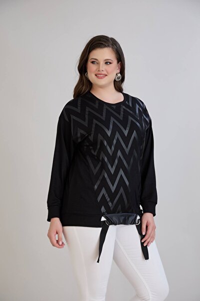 QUAWEAR Μπλούζα με λαιμόκοψη και λεπτομέρεια με κορδόνια στο μέτωπο, χτενισμένη βαμβακερή μπλούζα