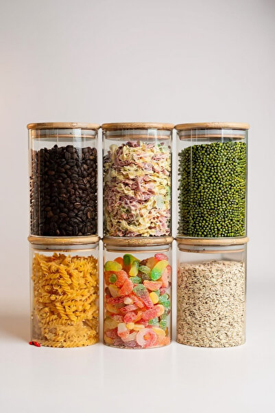 zezedesing Borosilicate 6-Piece Spice Jar & Storage Jar Set 250ml – Bamboo Vacuum Lid