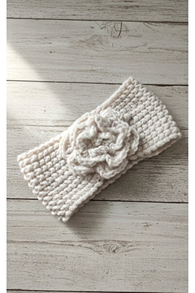 Mufincollection Knitted Rose Detailed Baby Bandana | Newborn Hair Accessory