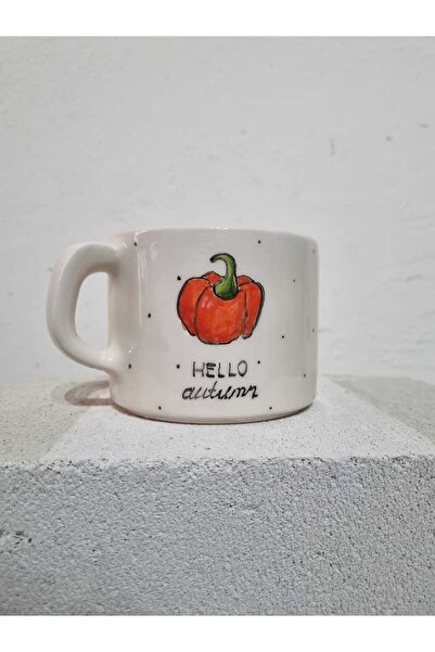 ÖZLEMKAYMAZ Ceramic Autumn Themed Single Person Tea and Coffee Cup 475 Ml. 11X7 cm