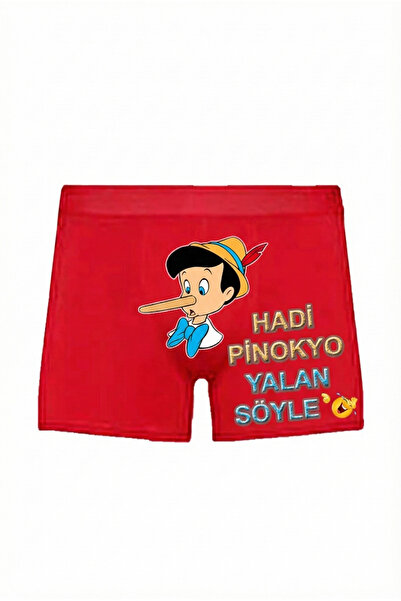 HediyeMania Hadi Pinokyo Yalan Söyle Baskılı Espirili Kırmızı Erkek Boxer Pam...