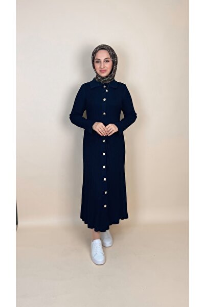 luazul Viyana Triko Fitilli Elbise