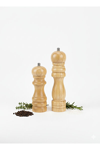 EA MİM TASARIM DİZAYN AMBALAJ Doğal Ahşap Tuzluk Karabiberlik Öğütücü Değirmen Ayarlanabilir İkili Set