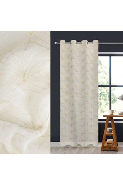 BAMI NETWORK Beige Decorative Curtain with Embroidered Ring Pattern 140x260cm