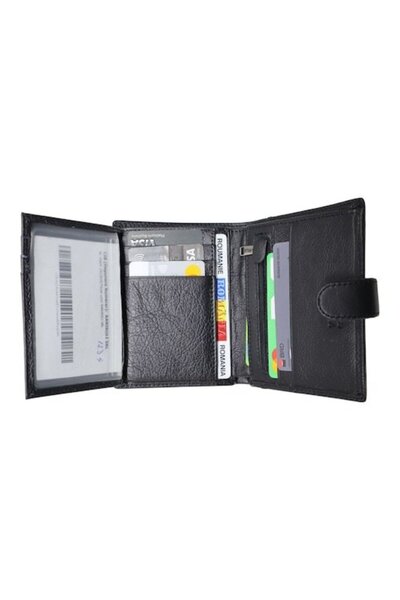 Vera Pelle Men's Leather RFID Vertical Wallet with Coin Pocket, Gift Box – Q3186 Black
