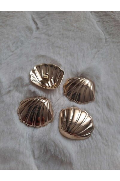 beyna aksesuar Oyster Shell Gold Plated Metal Button 28 mm 1 Pack 4 Pieces