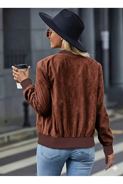 Kanonik Education Women's Long Sleeve Front Zipper Suede Jacket