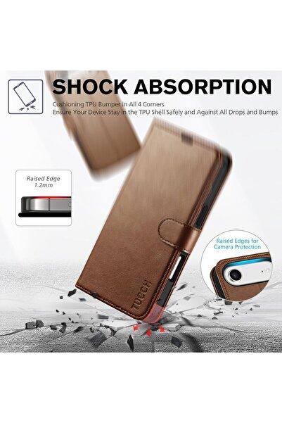 m.tk moveteck iPhone 17 Air Case 360 Full Coverage Leather Textured Flip Wallet Stand with Card Holder and Detachable Clip