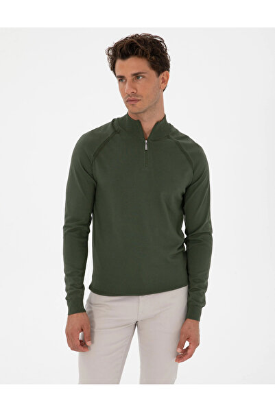 Pierre Cardin Slim Fit Mock Neck Zippered Knitwear Sweater