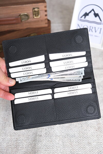 Norvi Leather Portfolio with Phone Compartment Genuine Leather Piece Design Black 1241