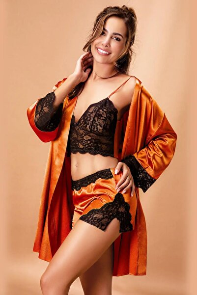 gd goldoremi Γυναικείο Σετ Πιτζάμες 3 τεμαχίων με Μπουστάκι και Σορτς Κιμονό