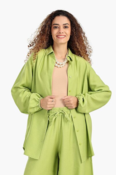 CARINA Linen shirt with long sleeves and elasticated cuffs