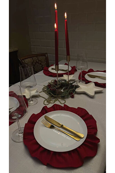 LusnikaStore Supla Fırfırlı 6’lı Daire Bordo Kalın Müslin kumaş