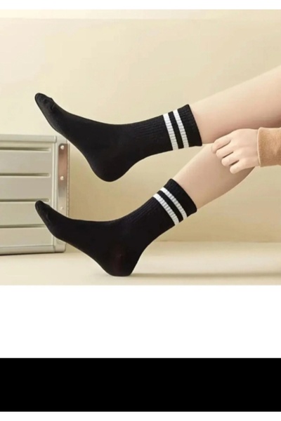 DERMİNA 20 Pairs of College Socks Black and White Cotton