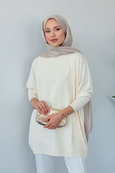 ILSA TAŞLI MERSERİZE TUNİK EKRU